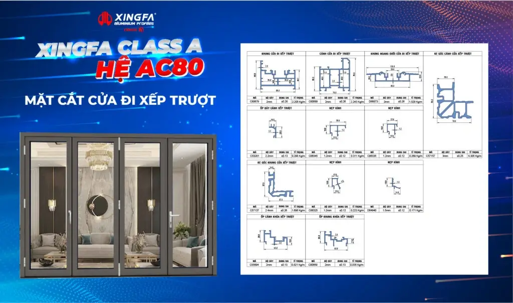 Cửa nhôm CLASS A HỆ AC80 – CỬA ĐI XẾP TRƯỢT