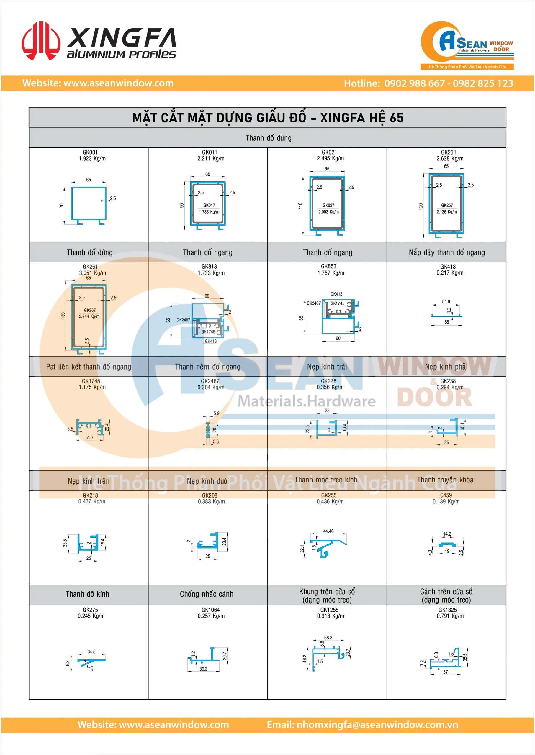 MẶT DỰNG GIẤU ĐỐ XINGFA HỆ 65
