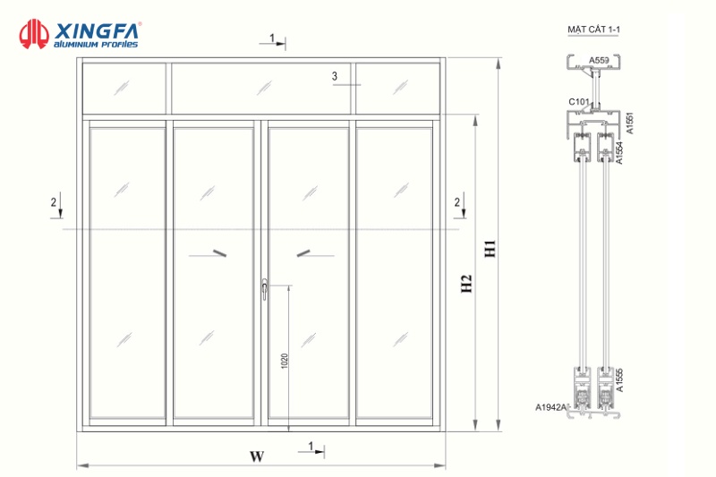Cách trừ cửa lùa hệ 55