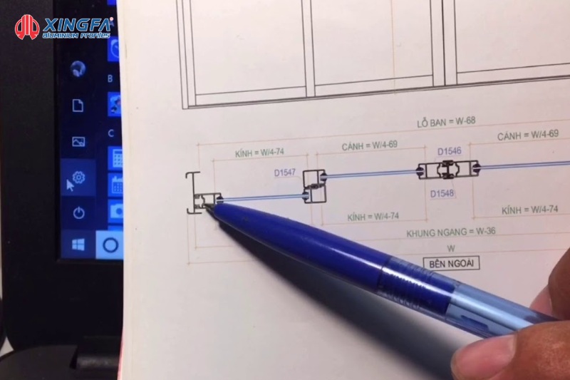 công thức trừ cửa lùa 4 cánh hệ 55