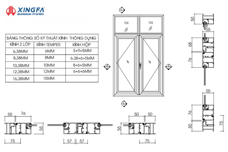 Cửa nhôm kính 2 cánh